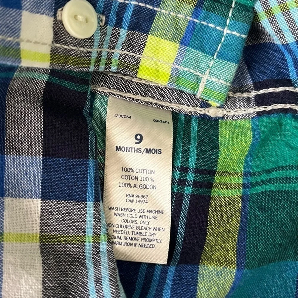 OshKosh plaid cotton multicolor button up shirt Boys 9 Mo pockets long sleeves